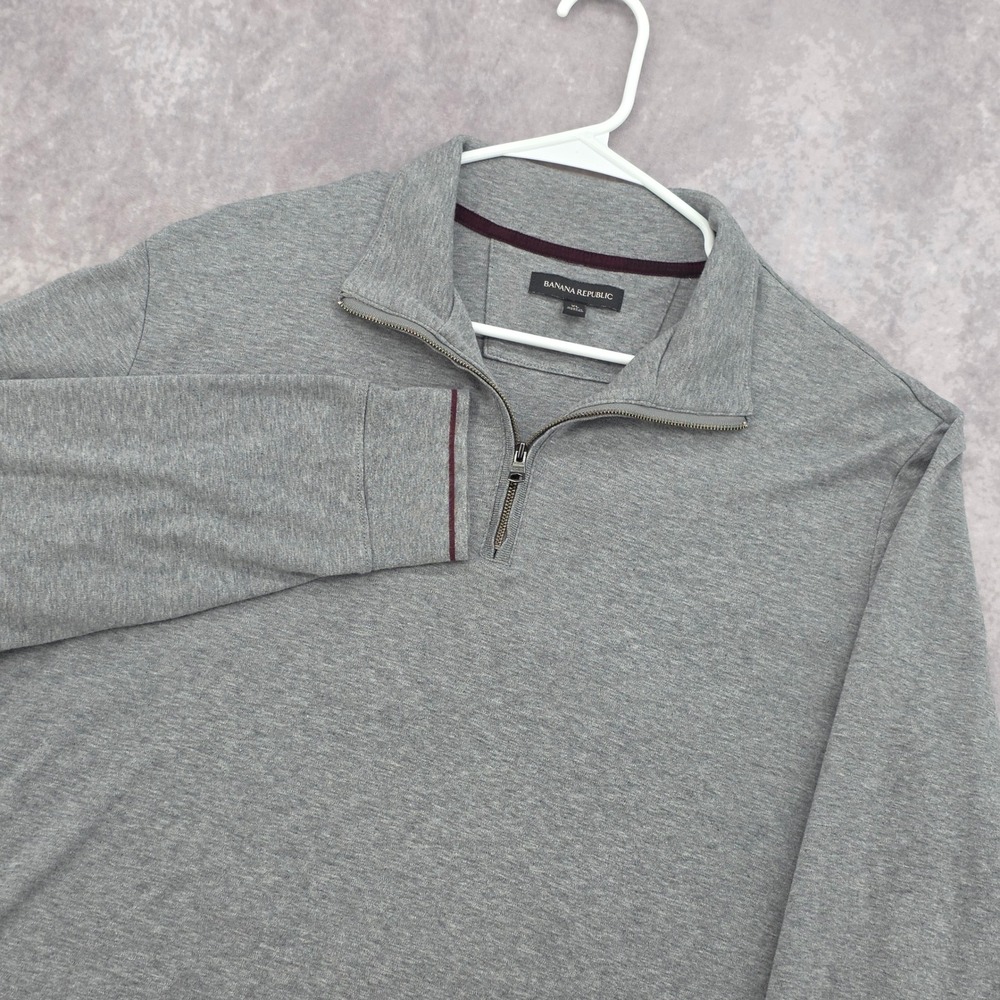 Banana Republic Mens XL Gray 1/4 Zip Cotton Pullover Sweater Mock Neck Heather